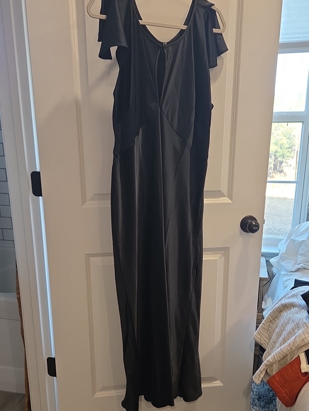 Old Navy Black Cold-Shoulder Satin Maxi Dress